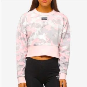 NEW Adidas Cropped Pink/Gray Camouflage Sweater